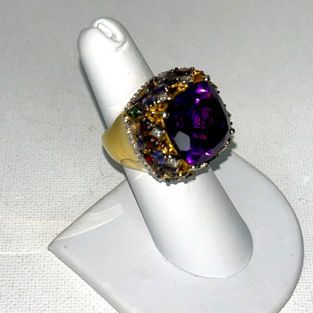 Chuck Clemency Genuine Amethyst Garnet 14K/925 Sterling Silver Statement Ring - Picture 6 of 12